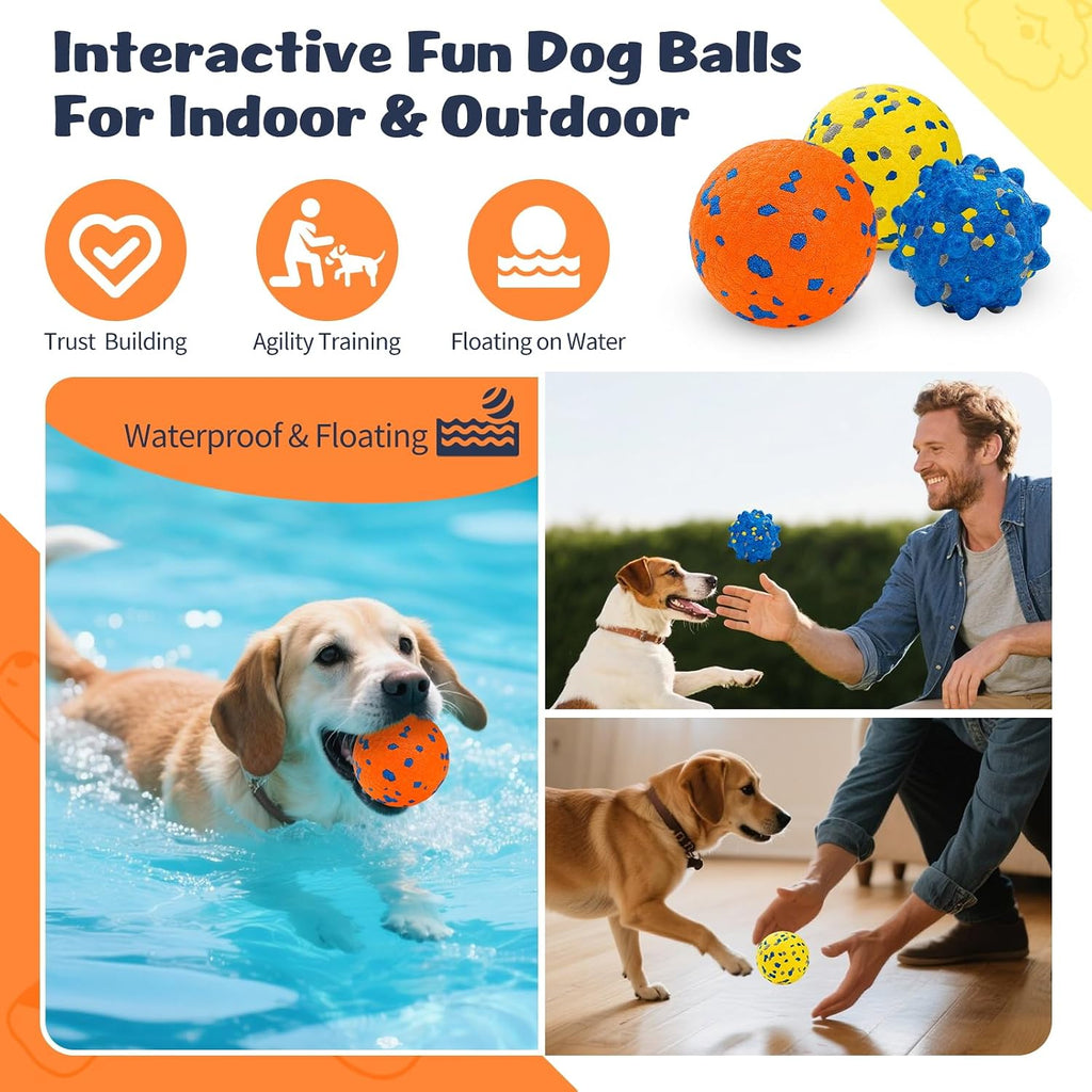 HIPPIH Dog Balls Tennis Balls, Dog Chew Toys for Aggressive Chewers ETPU | 3PCS Interactive Puppy Toys for Teething, 3'' Fetch Ball Water Toy for Small/Medium Breed,High Bouncy & Floating Dog Pool Toy