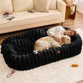 ChiXnuggle Orthopedic Human Dog Bed,Striped Faux Fur Washable Cover,Blanket