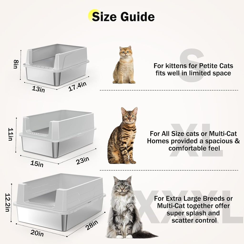 Stainless Steel Litter Box Extra Large for Big Cats Multi-Cats, Jumbo Extra Large Metal Cat Litter Box with High Sided Lid, Anti-Urine Leakage, Non-Stick,Include Litter Scoop
