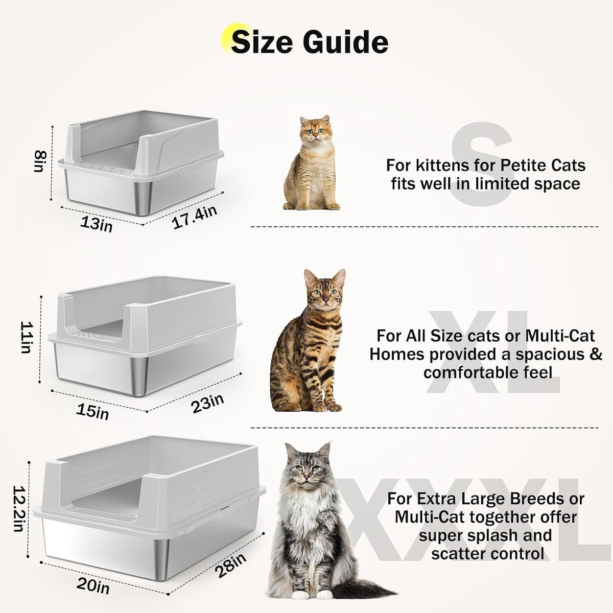 Stainless Steel Litter Box Extra Large for Big Cats Multi-Cats, Jumbo Extra Large Metal Cat Litter Box with High Sided Lid, Anti-Urine Leakage, Non-Stick,Include Litter Scoop
