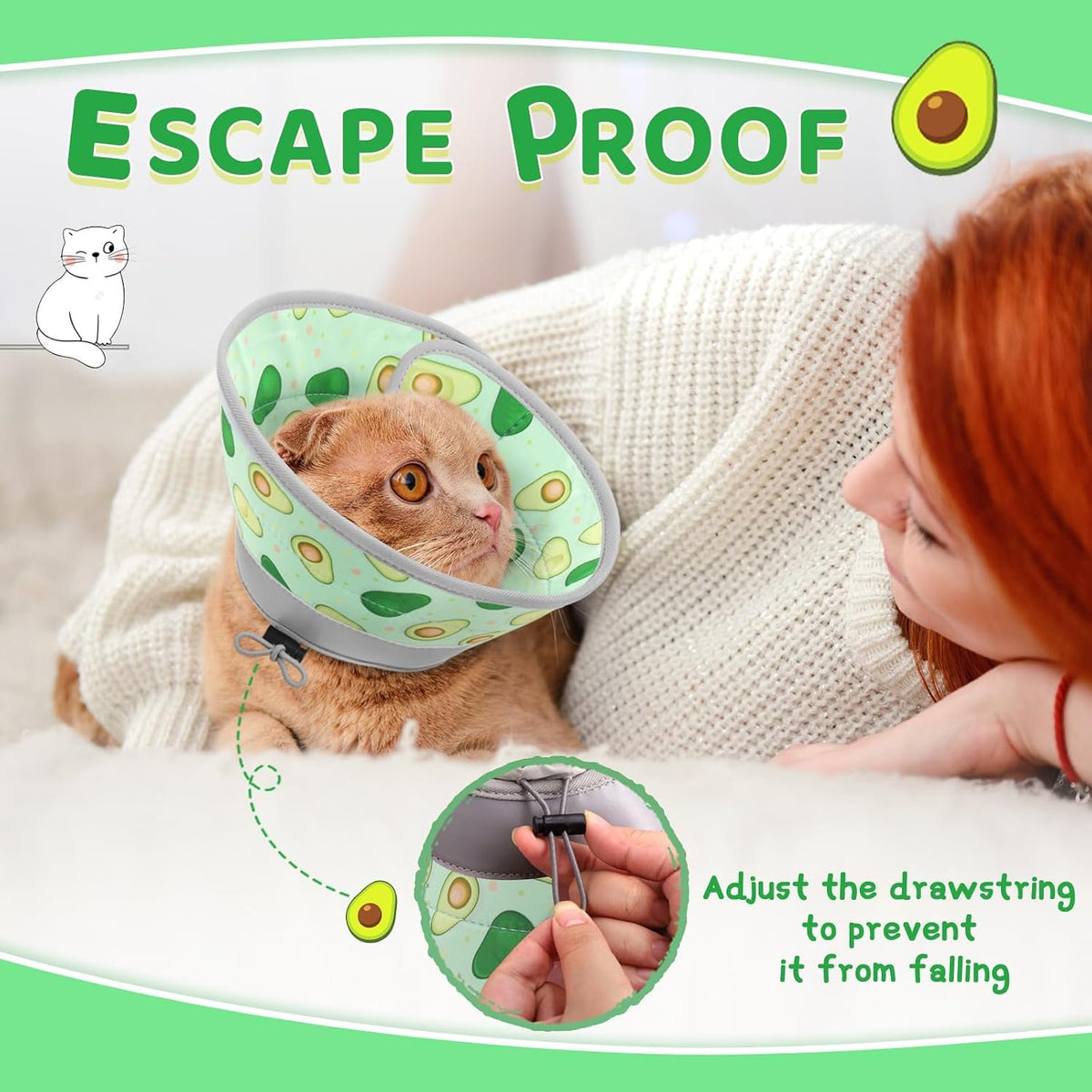 Cat Cone Collar Soft to Stop Licking, Adjustable, Foldable Lightweight Kitten Cones After Surgery Recovery for Cats & Kittens, Cat Cone Alternative, Easy Eating (Avocado Green, L)