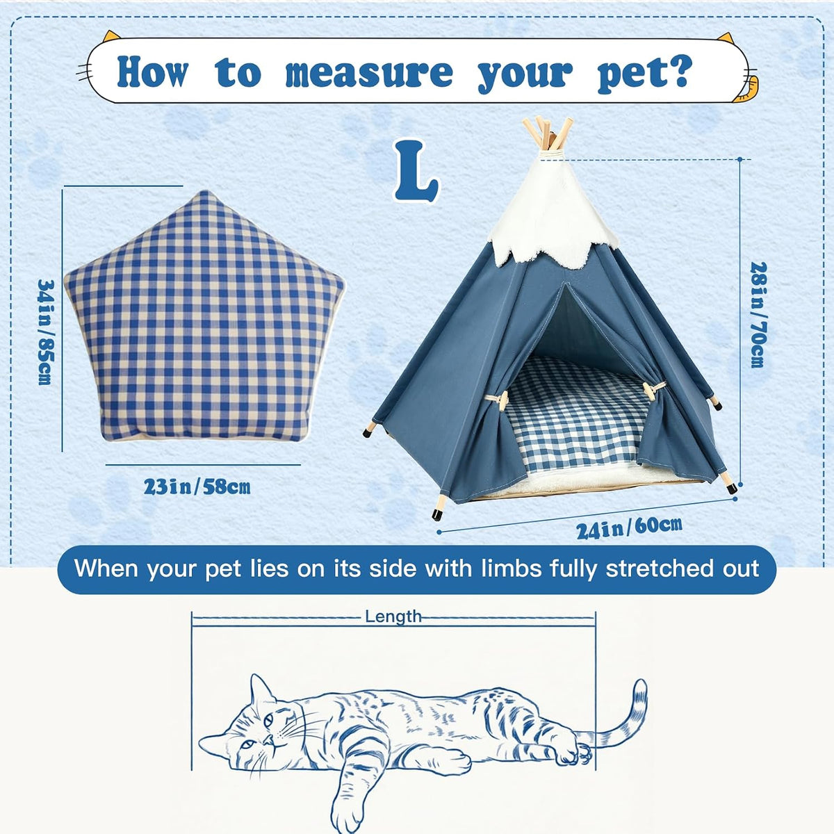 Large Cat & Small Dog Teepee Tent House 23x34x26in