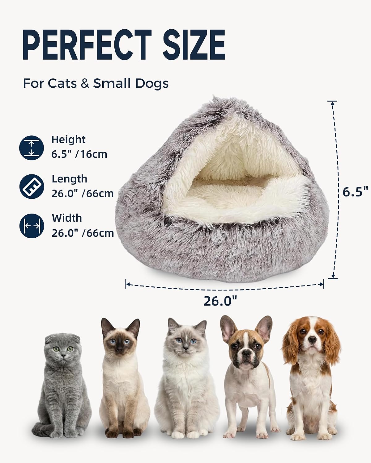 ShinHye Cat Bed Round Plush Fluffy Hooded Cat Bed Cave, Cozy for Indoor Cats or Small Dog beds, Soothing Pet Beds Doughnut Calm Anti-nxiety Dog Bed - Waterproof Bottom Washable (26×26inch, Coffee)