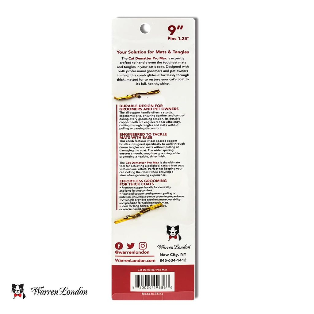 Warren London Cat DeMatter Pro Max 9-Inch Copper Grooming Comb