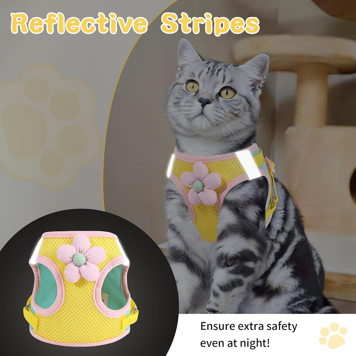Cat Harness and Leash Set, Escape Proof Soft Vest Walk Yellow Small