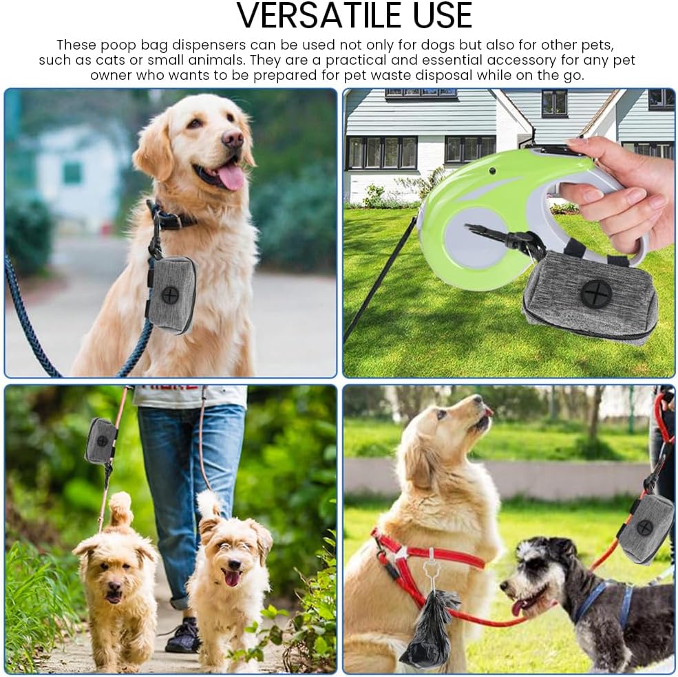 2pcs Dog Poop Bag Holder with 2 Hands-free holder Poop Bag Dispenser Pet Dog Waste Bag Dispenser Leash Attachment Fits Any Dog Leash for Dog Cat and Other Pets(Gray)