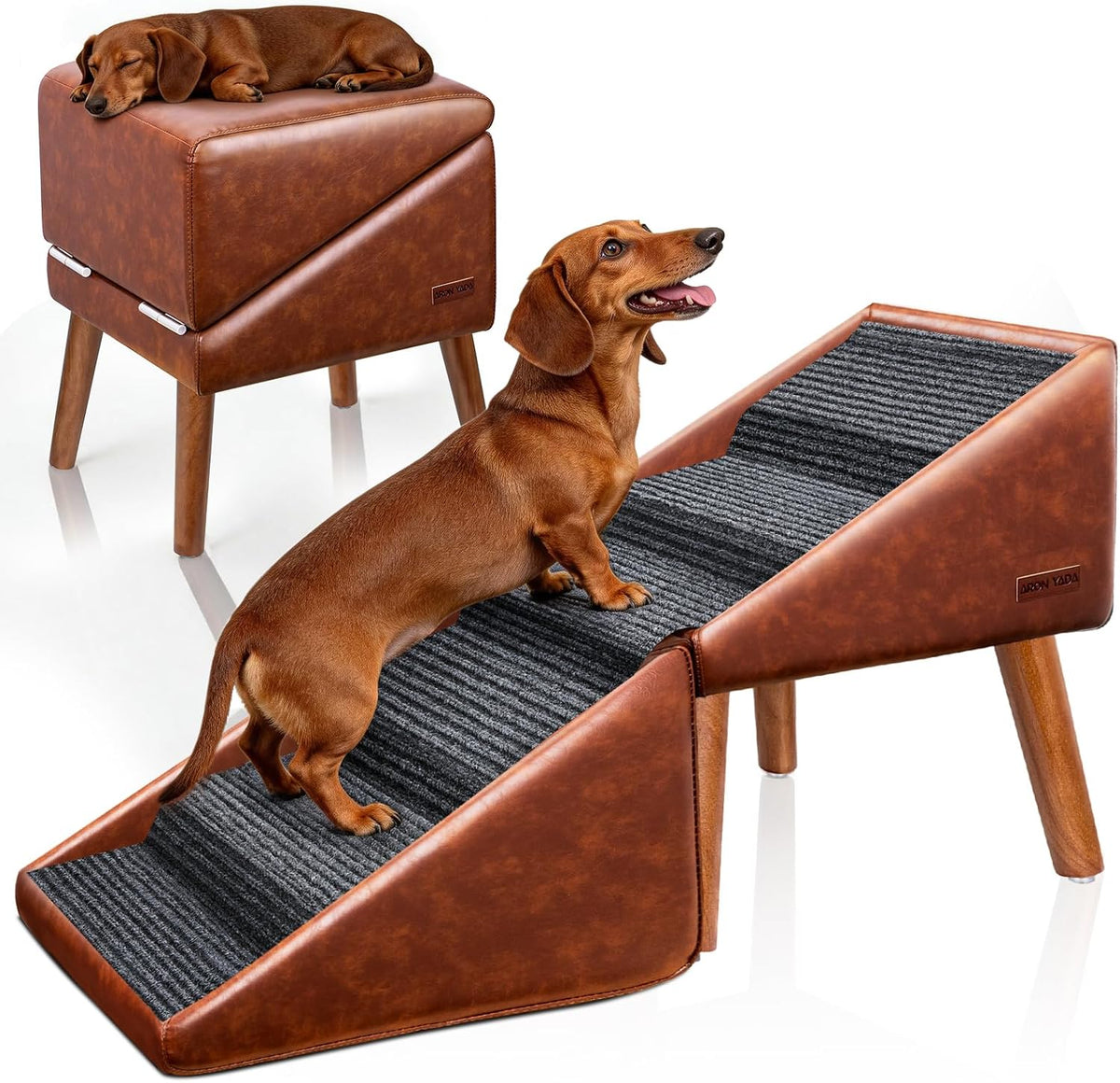 Dog Stairs & Ramp for High Bed & Couch,22.8" 6-Step Foldable Split Ottoman