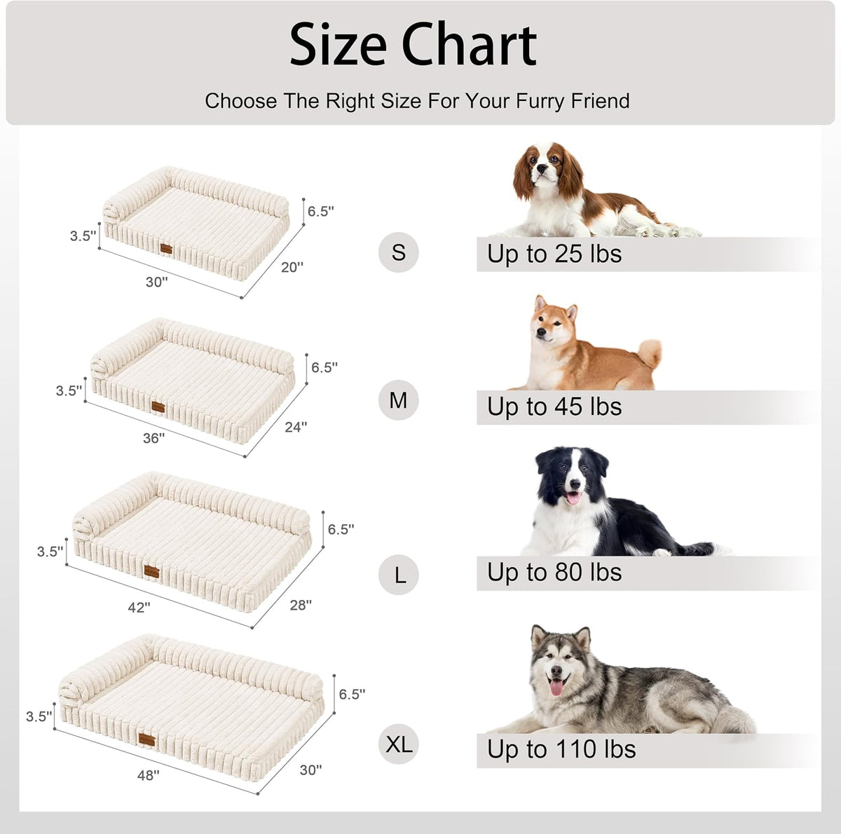 Orthopedic Large Dog Bed Furry Pet Bed, Washable Cover 48''X30''