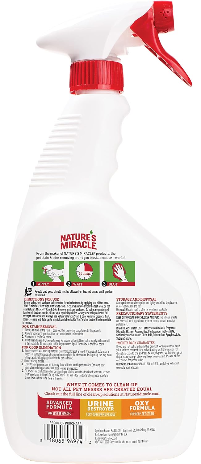 Nature's Miracle Cat Stain and Odor Remover With New Odor Control Formula 32 Ounce Spray