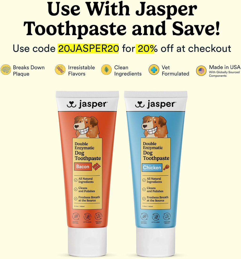 Jasper Dog Toothbrush, 360° Finger Toothbrush for Dogs & Cats, Pink 2-Pack | 12x More Bristles, Teeth Cleaning Kit for Small & Large Pets, Toothpaste Not Included, Fights Bad Breath, Extra Soft Silicone 