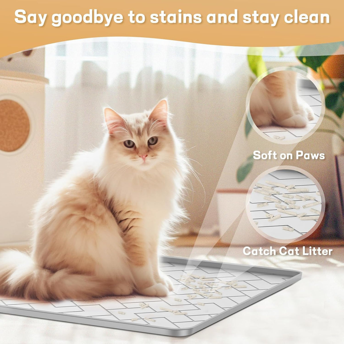 Silicone Cat Litter Mat for litter box Large 34" X 22"-Easy to Clean Cat Litter Trapping Mat, Waterproof, urine-proof and non-slip to keep the floor clean and tidy（Gray）