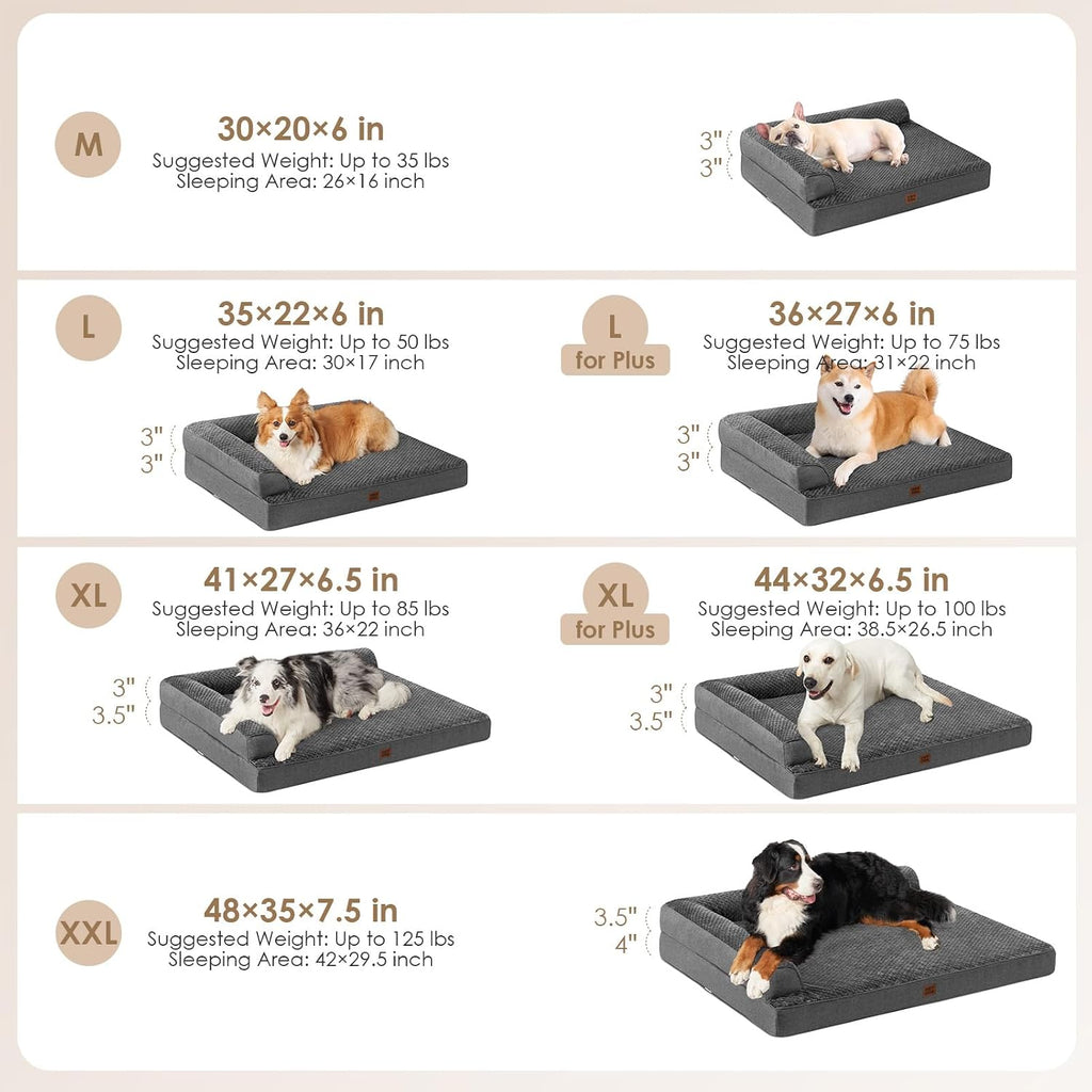 EHEYCIGA Memory Foam Dog Bed Large Size Dogs, Orthopedic Dog Bed Large with Washable Removable Cover, Waterproof Pet Sofa Couch with Nonskid Bottom, 36x27x6, Dark Grey