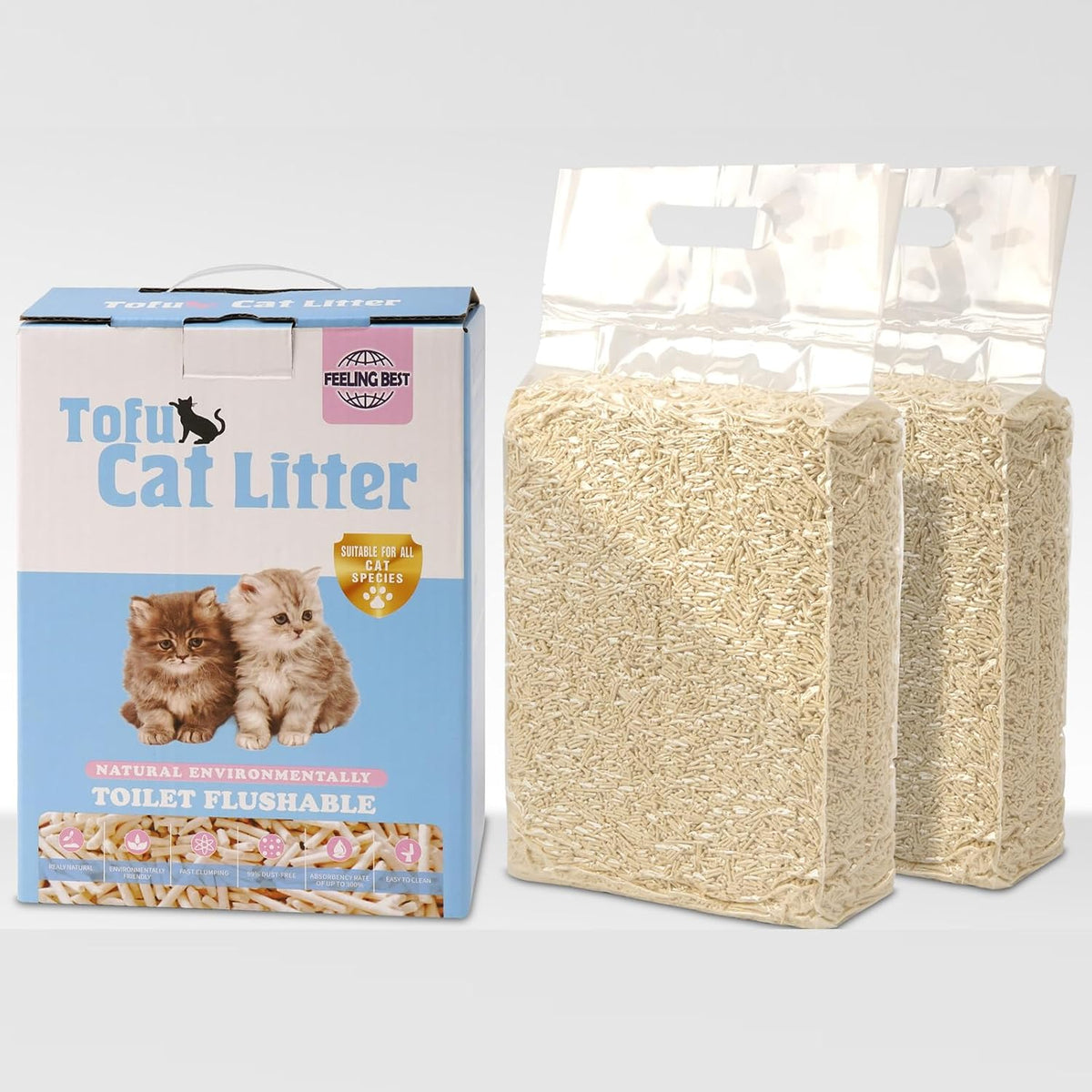 Feeling Best Tofu Cat Litter, Fast Clumping, Unscented, 11.2lb