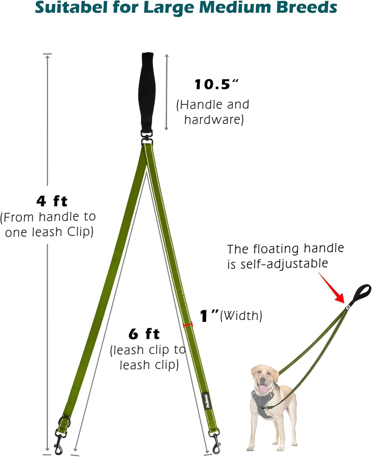 PetBonus Two Point Control Dog Leash, No Tangle Training Walking Leashes