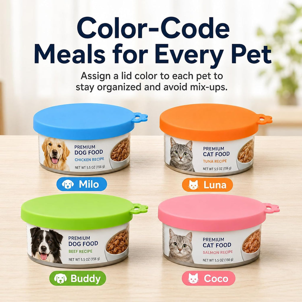 Lydia's Deal 4 Pack Universal Pet Food Can Covers, Silicone Lids for Dog and Cat Cans, Fit Most Standard Sizes (Multicolor) 