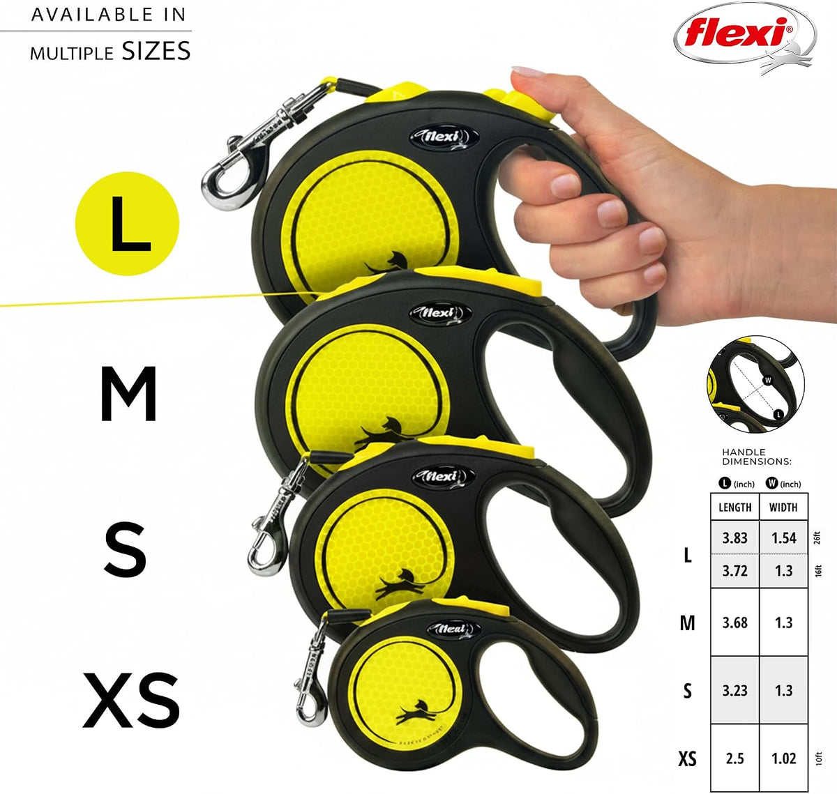 FLEXI® Neon Tape Retractable Dog Leash, Large, 16 ft - Neon Yellow/Black