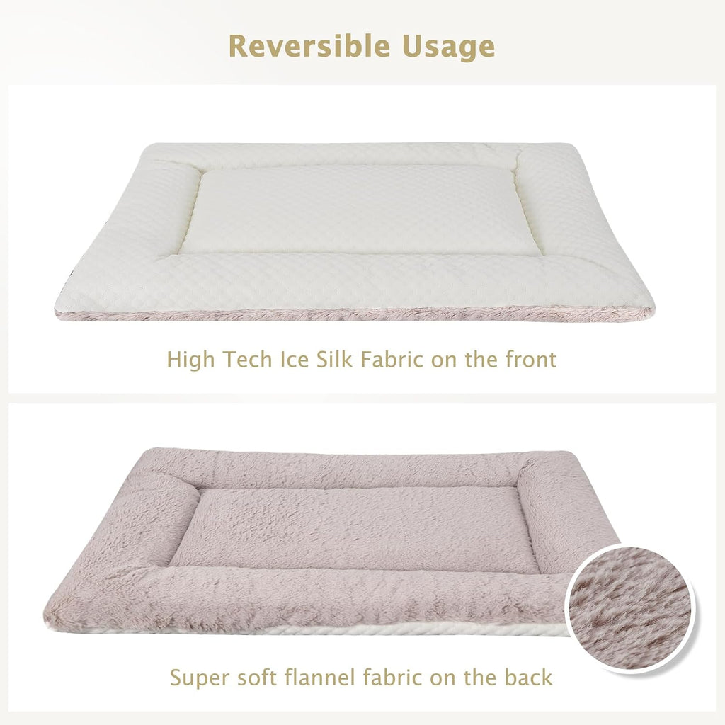 Dog Bed Mat, Crate Pad Reversible,Soft Kennel Washable Crate Mat (Cool and Warm),Pet Sleeping Mattress for Small Medium Dogs XB009 (30''x20'',Beige)