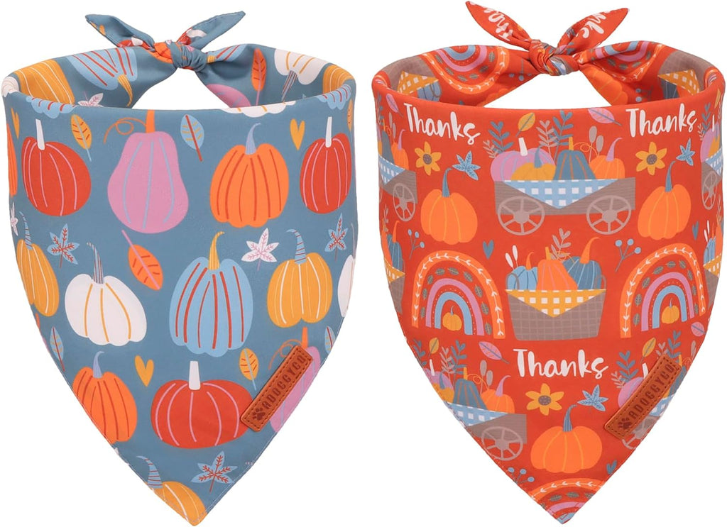 ADOGGYGO Thanksgiving Dog Bandana, Fall Harvest Pumpkin Dog Scarf, X-Large