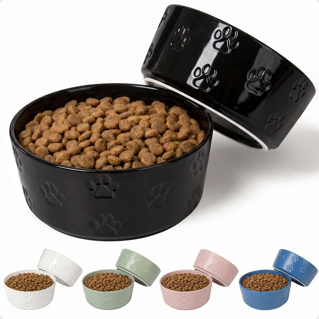 Ceramic Dog Bowl Set of 2 w/ Anti-Skid Base 6.5"W x 2.5"H, 3.8 Cup Capacity