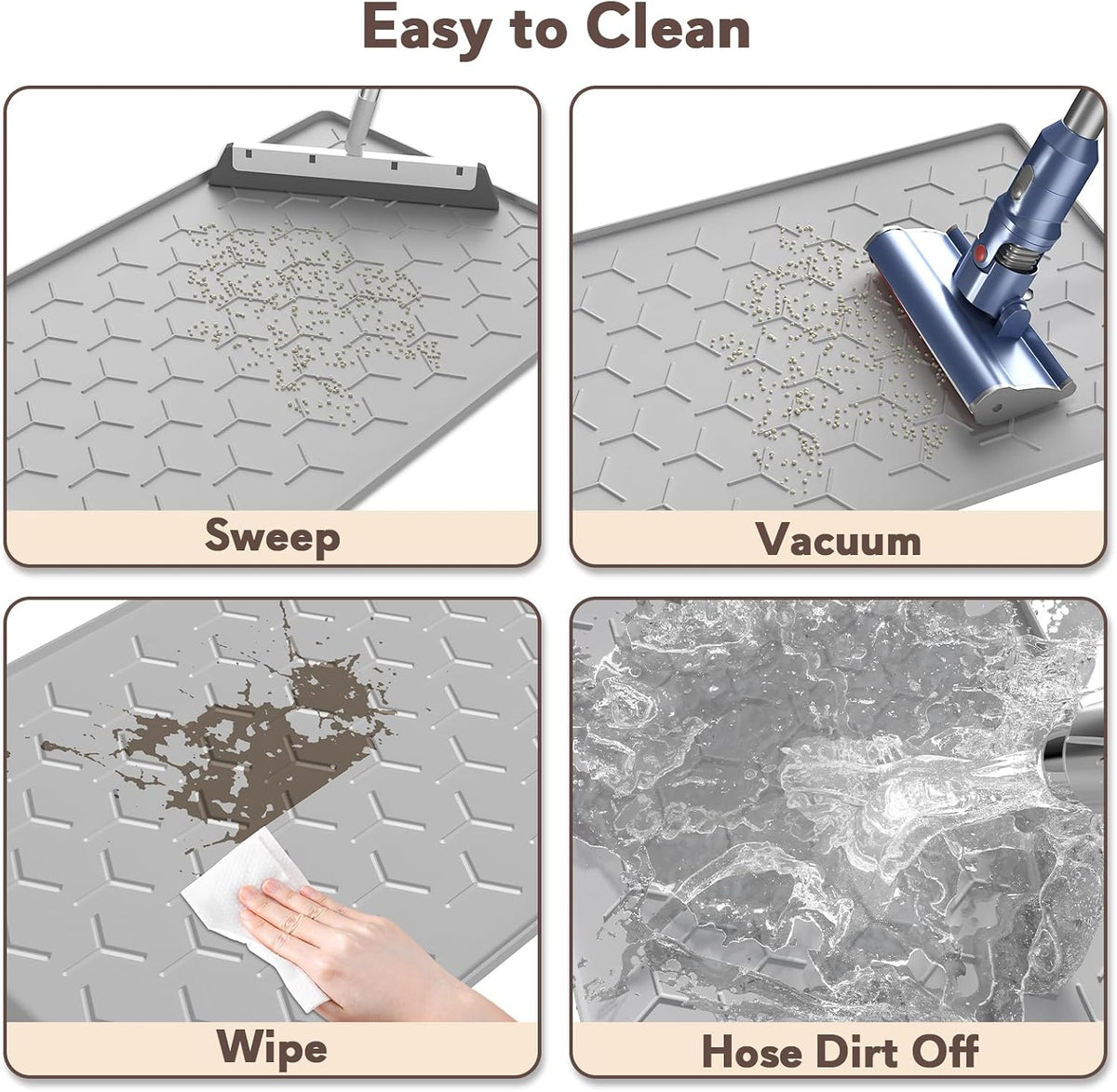 Garoopion Silicone Cat Litter Mat 24×16 inch, Easy to Clean, Gray | Waterproof Silicone Mat with Raised Edges, Catch Litter, Protect Floor from Urine, Multi-Use for Dog/Sink/Kitchen/Boots