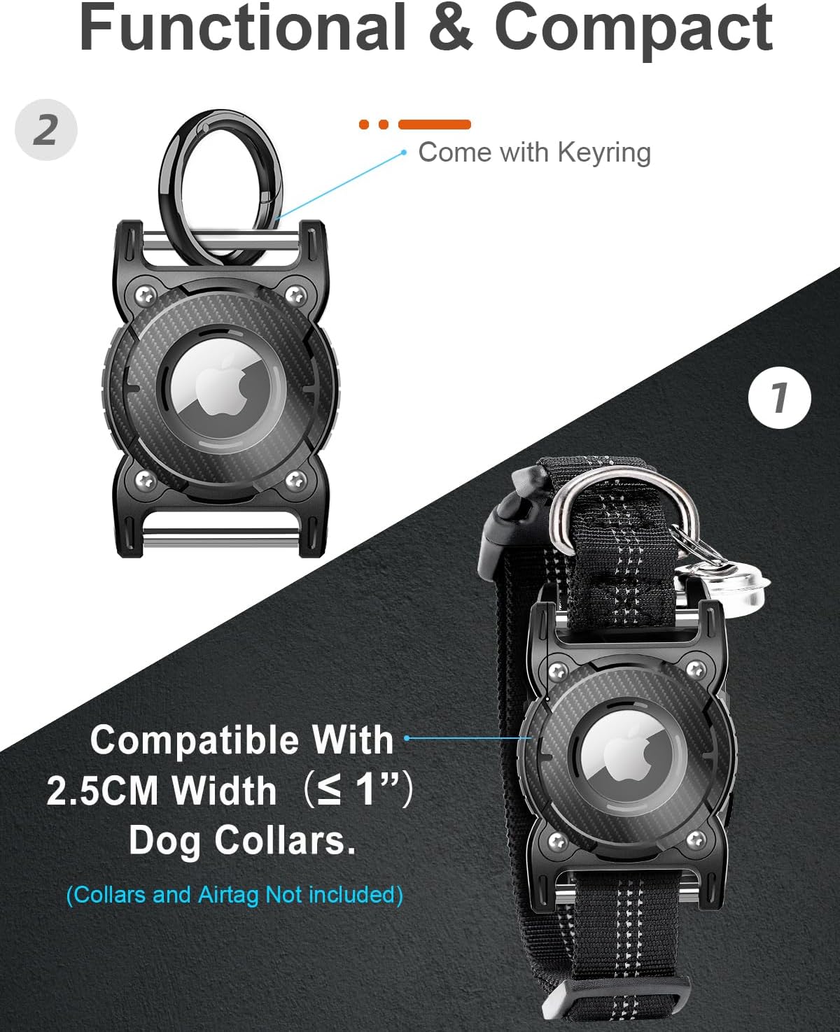 ONEONTA Airtag Dog Collar Holder | Airtag Dog Waterproof - Airtag Holder for Dog Collar with Removable Metal Loop, Sturdy TPU, Lightweight, Compact Size, Fits 1" Width Collar
