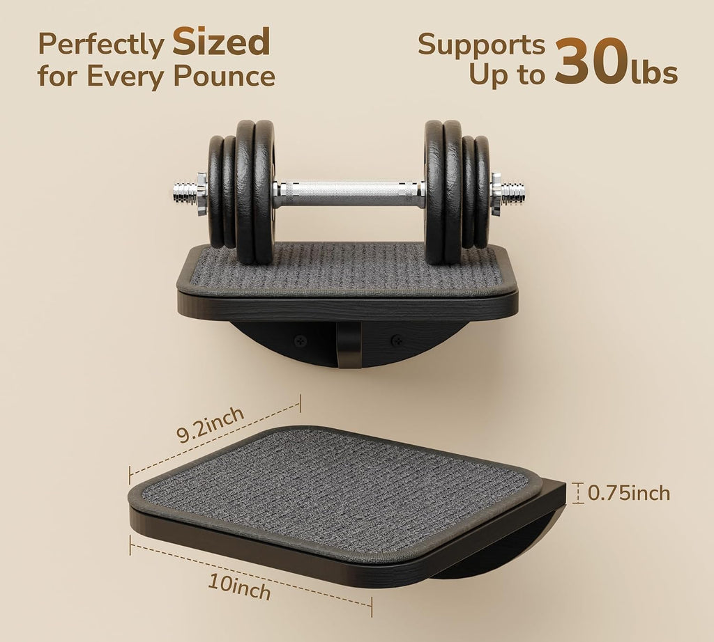Grey Sisal-Padded Cat Wall Steps (2-Pack), Floating Wooden Cat Perch and Climbing Step Set, Wall Mounted Furniture for Jumping & Play