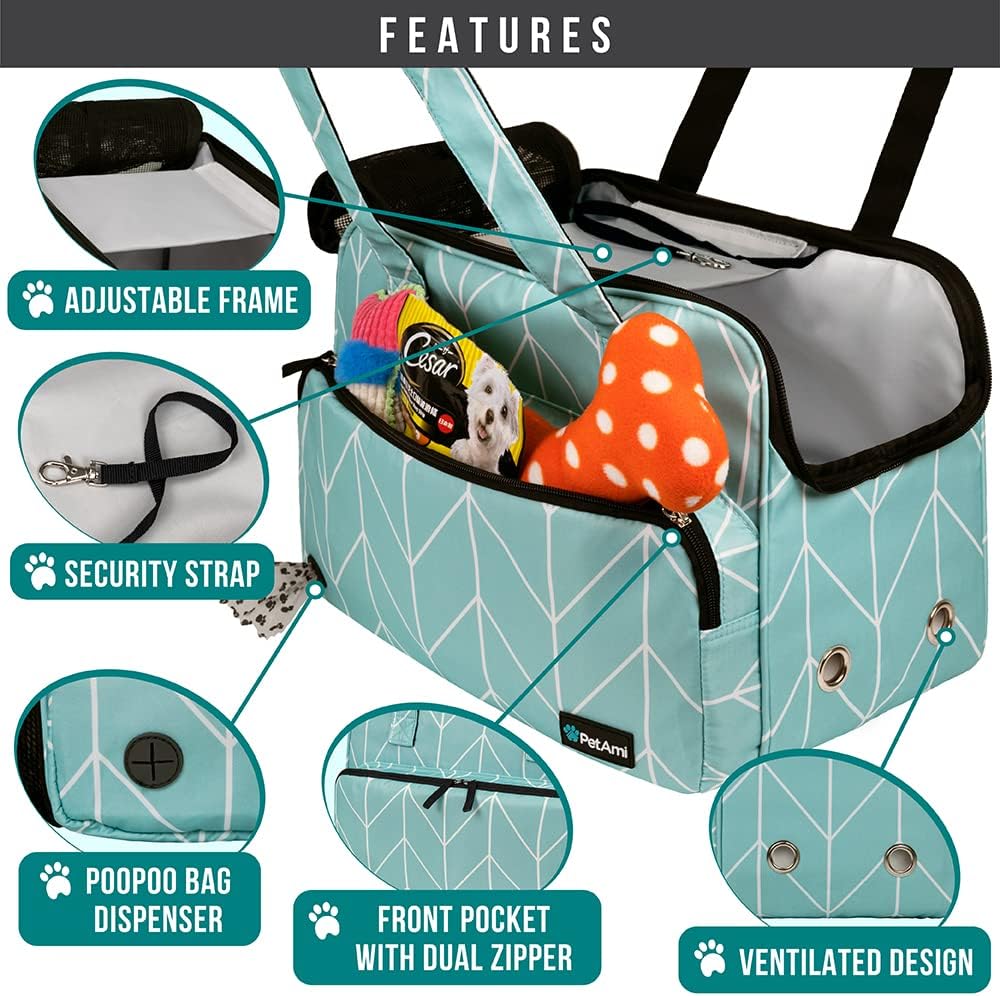 PetAmi Small Dog Purse Carrier, Airline Approved Soft Sided Tote, Teal