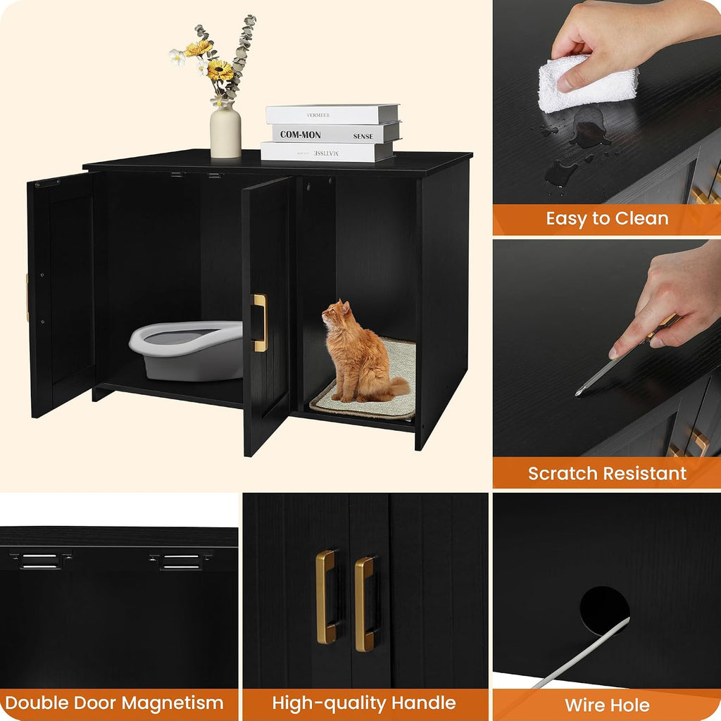 Dwanton Cat Litter Box Enclosure, with Scratching Mat, 31.5" x 19.7"x 21.7"