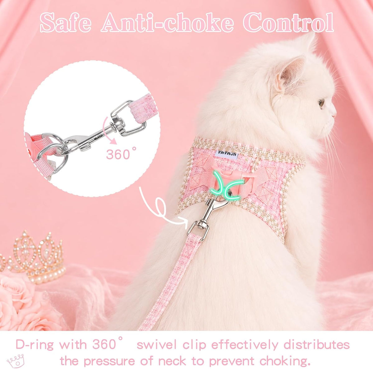 Cat Harness and Leash Set Escape Proof Kitty Harness for Cat Pink XS