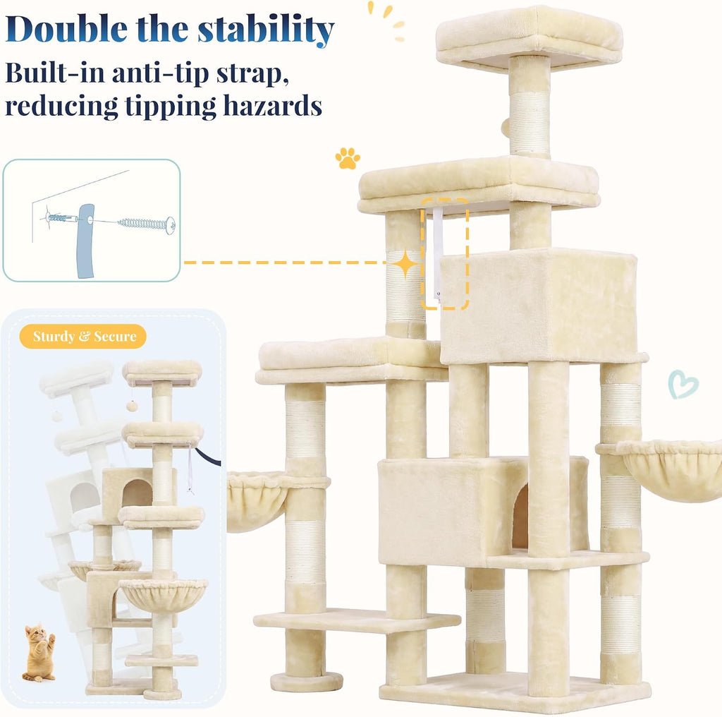 Hey-brother Cat Tree Tower with Stable Extended Base, 3 Platforms, MPJ038M