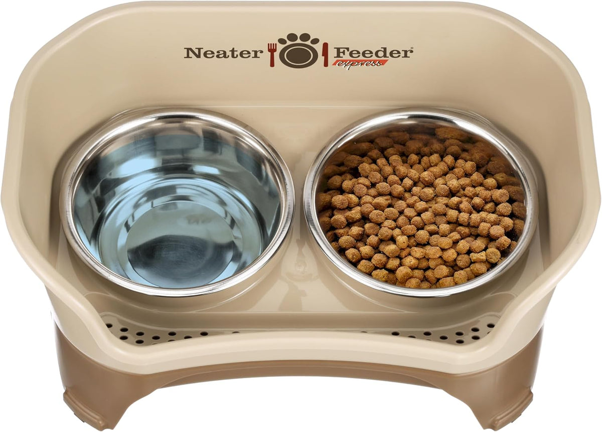 Neater Feeder Express Mess Proof Dog Bowls Elevated for Medium to Large Sized Breed, No Spill Raised Dog Food Bowl Stand, Stainless Steel Food and Water Bowl Set, Pet Dish Feeding Station, Cappuccino 