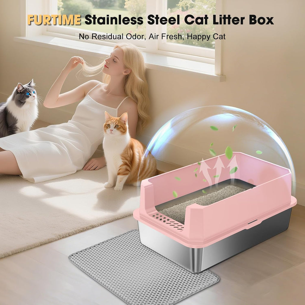 FURTIME Stainless Steel Cat Litter Box, Extra Large Cats Metal Litter Box