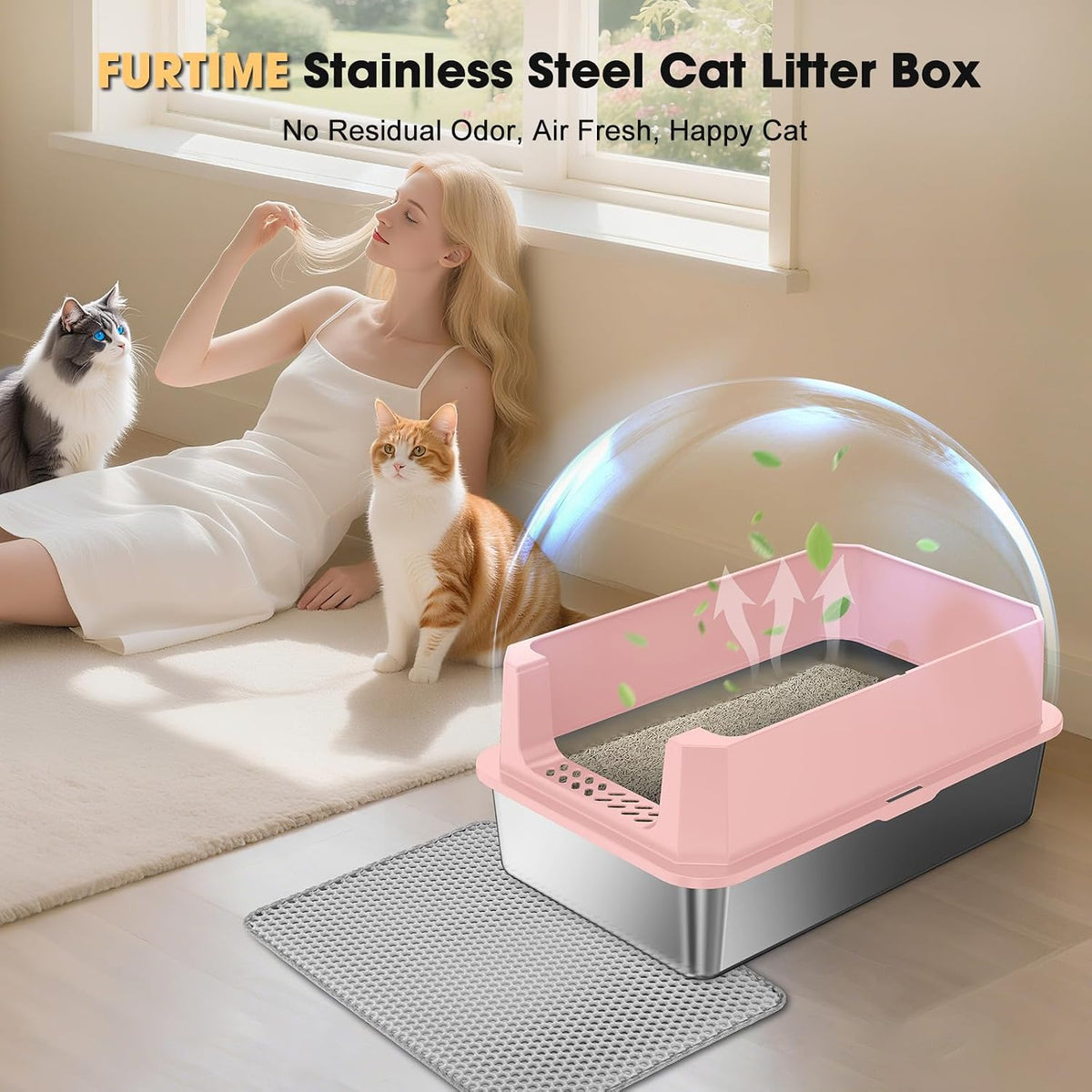 FURTIME Stainless Steel Cat Litter Box, Extra Large Cats Metal Litter Box