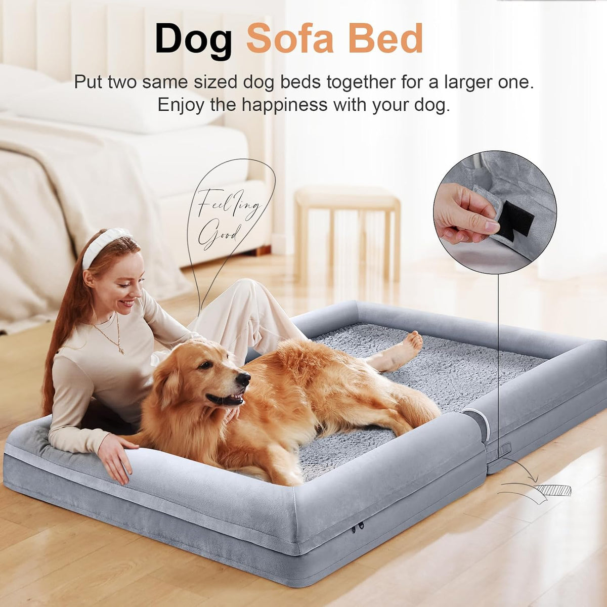 NANUYA Orthopedic Dog Bed for X-Large Dogs, 40 x 32 Inch, Light Grey