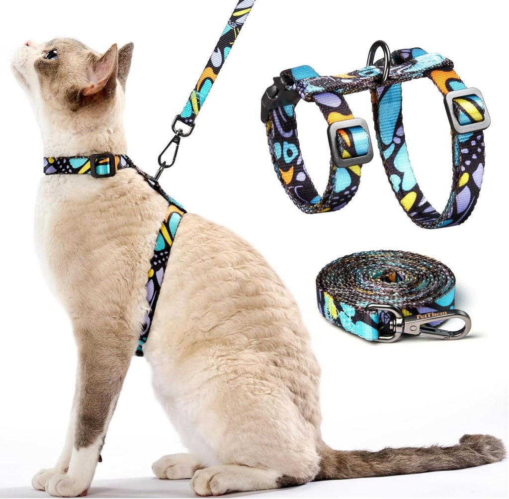 PetThem Adjustable Cat Harness and Leash Set Escape Proof (Butterfly Magic)