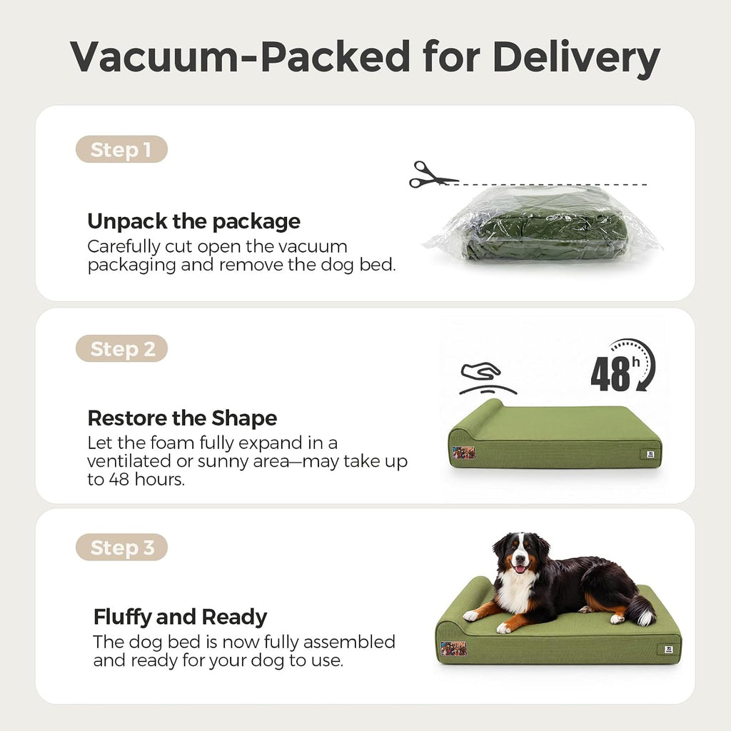 Sytopia Orthopedic Dog Beds for Extra Large Dogs, 7" Extra Thick Memory Foam Canvas Pet Bed with Durable Chew Proof Fabric Cover, Waterproof Liner & Washable Cover, Nonskid Bottom, Green