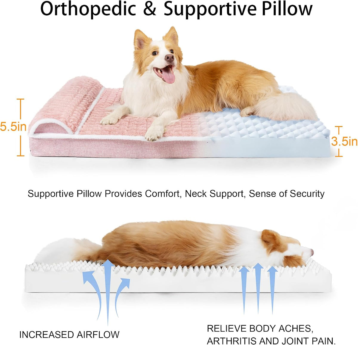 Orthopedic Large Dog Bed Pillow Pet Sofa Bed 36''X24'' Pink