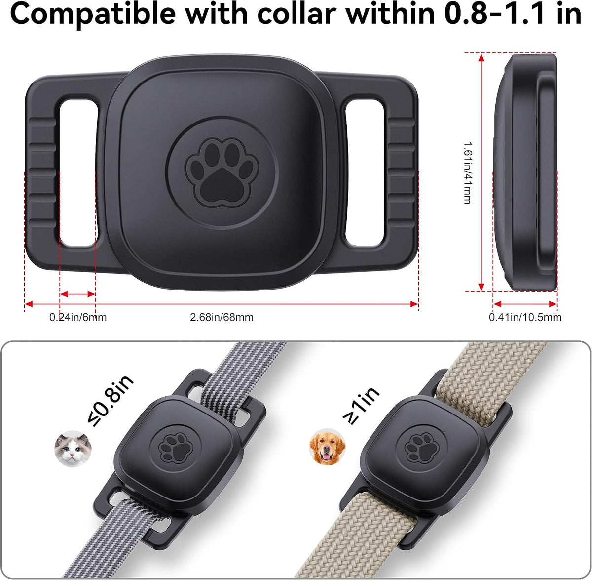 DDJ 2-Pack Waterproof Dog Collar Holder for Tile Mate Tracker, Durable Silicone Life360 Tile Case for Cat &Pet Collars Without Shaking, Anti-Lost Full Body for Tile Cover, Easy to Install, Black
