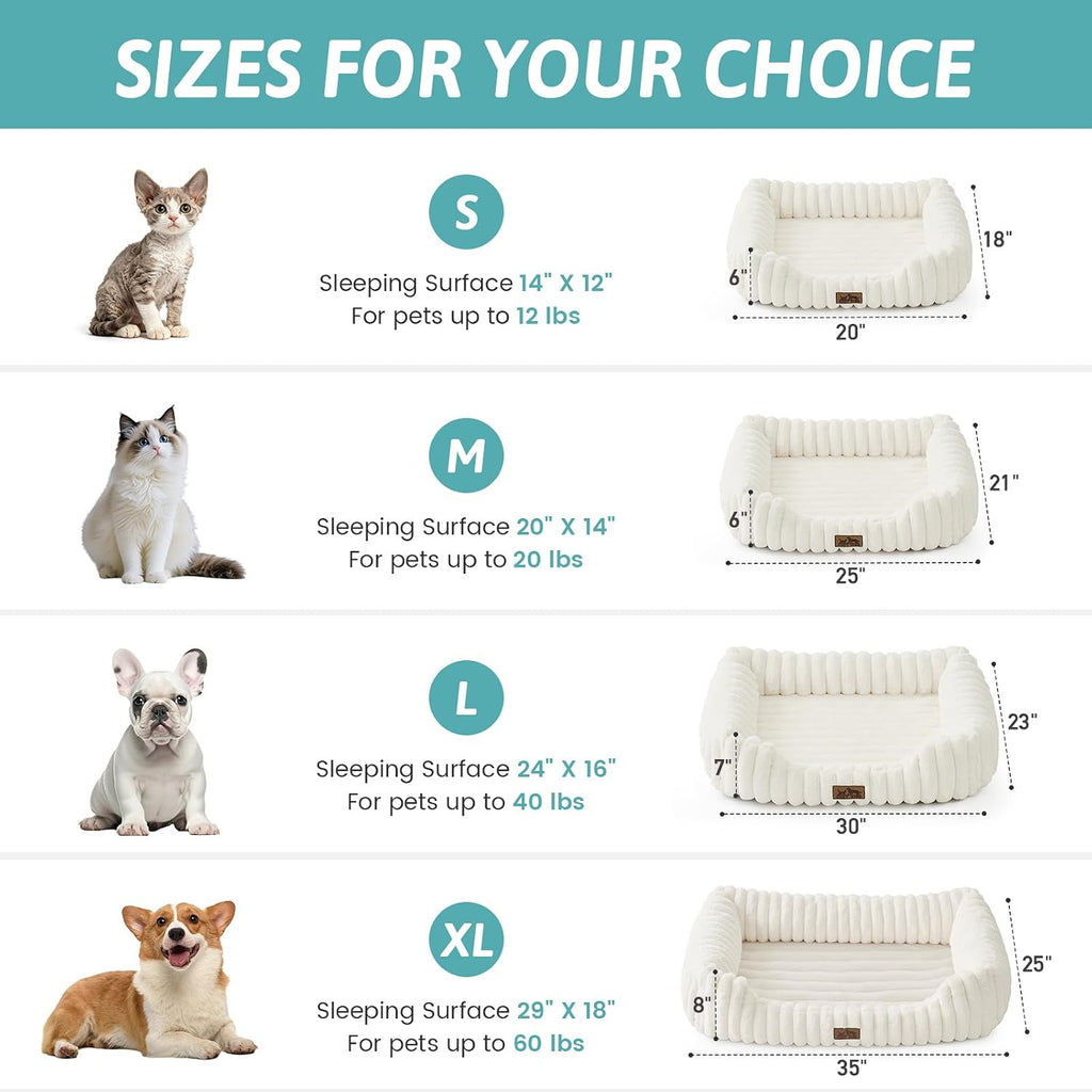 Orthopedic Dog Bed for Medium Dogs & Large Dogs - Washable Rectangle Pet Bed with Anti-Slip Bottom, Soft Calming Cat & Puppy Bed for Indoor Pets (35"x25"x8", Cream)