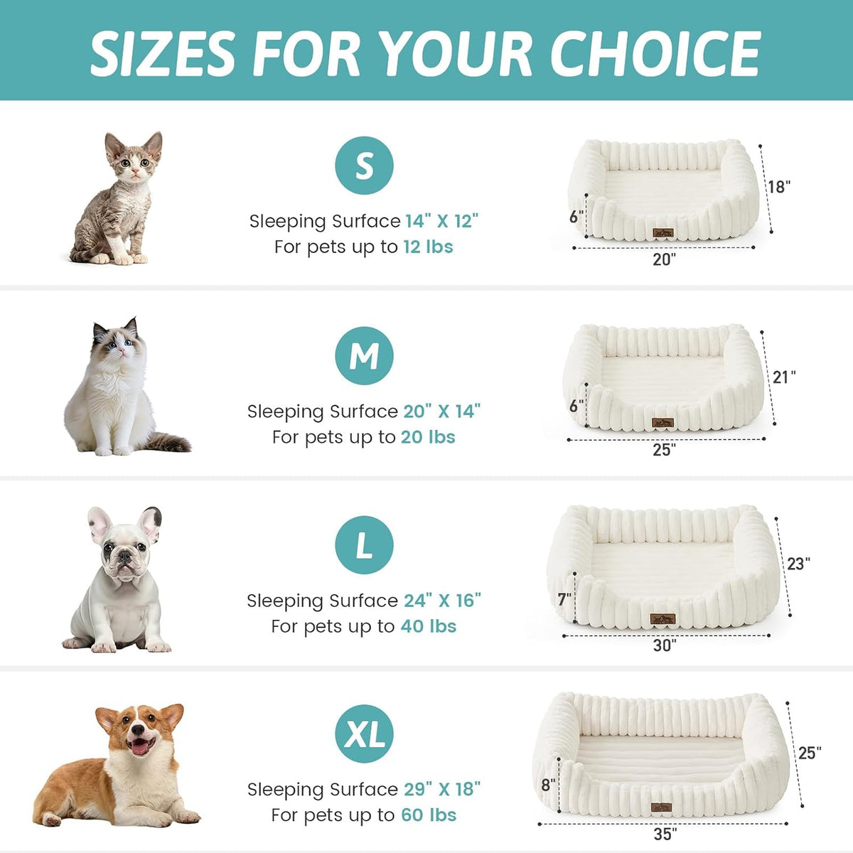 Orthopedic Dog Bed for Medium Dogs & Large Dogs - Washable Rectangle Pet Bed with Anti-Slip Bottom, Soft Calming Cat & Puppy Bed for Indoor Pets (35"x25"x8", Cream)