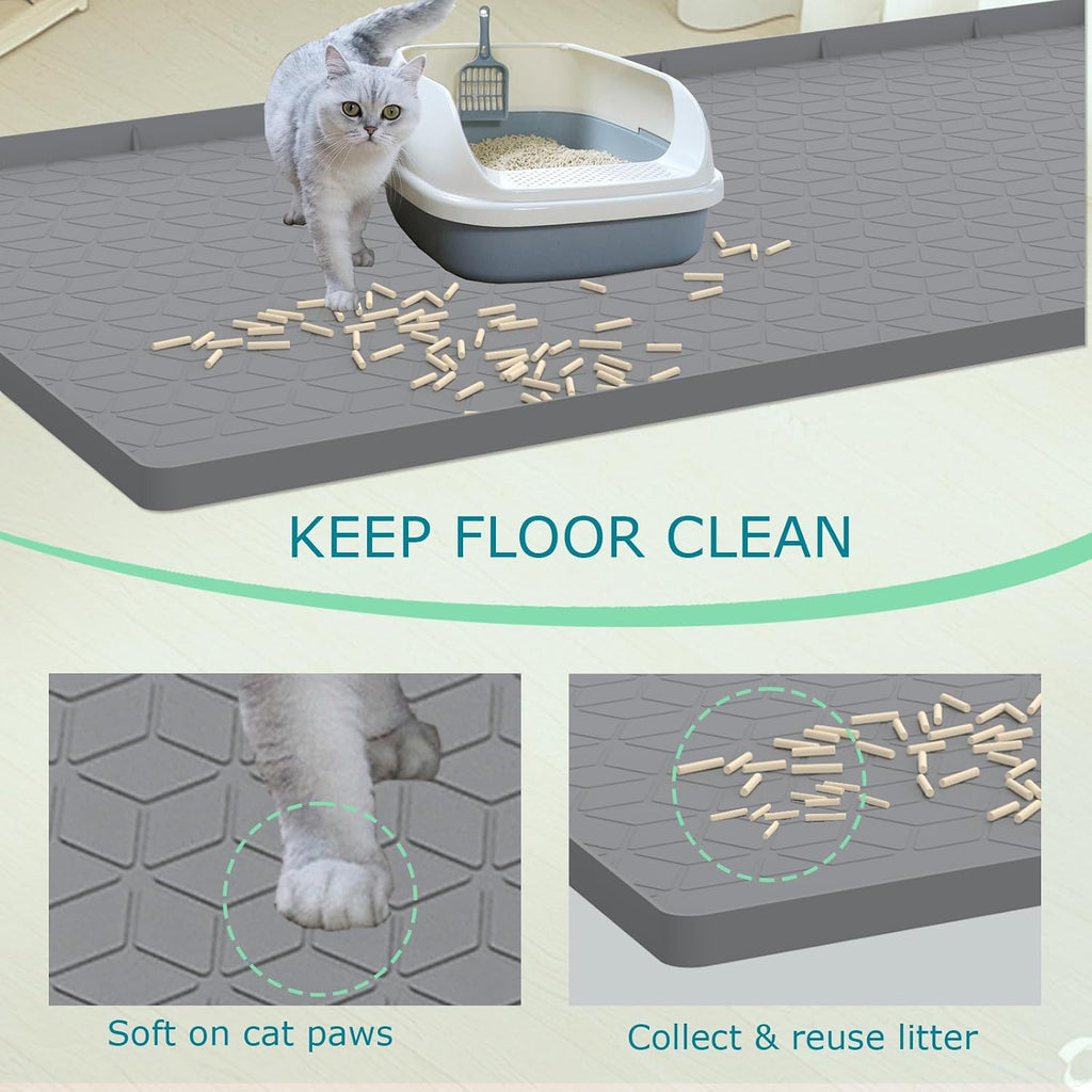 Cat Litter Mat for Litter Box, Silicone Large Cat Litter Trapping Mat - 31x22 in, Waterproof & Non-Slip, Durable & Easy Clean, Gray