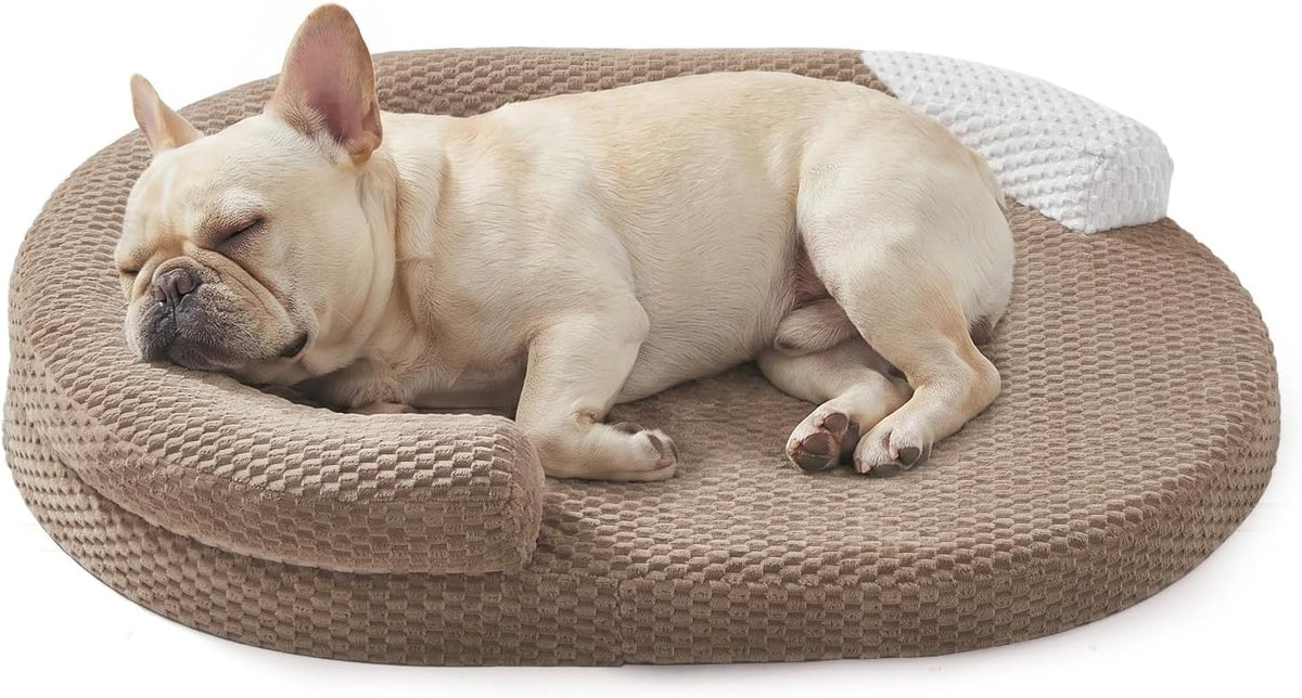 JOEJOY Orthopedic Dog Bed Medium Size Dogs, Waterproof Washable Oval Dog Beds with Removable Cover, Egg-Crate Memory Foam Pet Bed with Bolster Sides & Non-Skid Bottom, Brown, 28''x20''