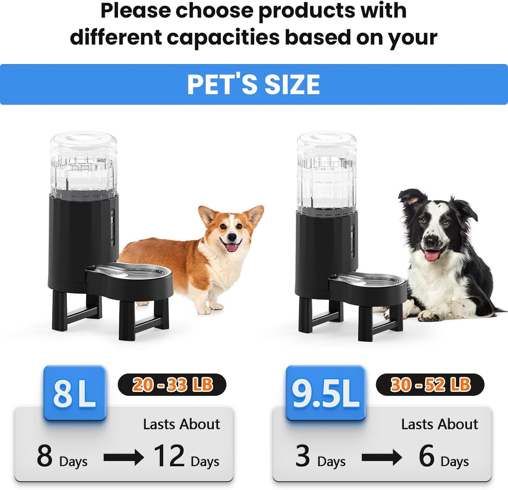 CZPET Gravity Dog Water Bowl Dispenser, Wider Mouth (8L+Stand, Black)