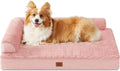 EHEYCIGA Large Dog Bed Memory Foam for Crate, Orthopedic Dog Bed Large Size Dogs with Washable Removable Cover, Waterproof Pet Sofa Couch with Nonskid Bottom, 35x22x6, Pink