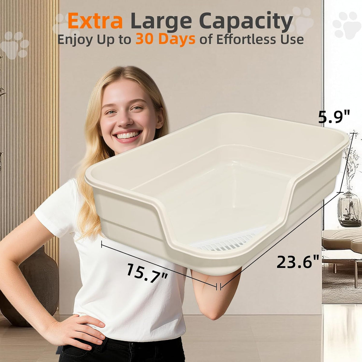 Extra Large Litter Box with Low Entry,Jumbo Cat Litter Box for Kitty and Senior Cats,Cat Box for Indoor Cats,Open Top Corner Litter Pan,Easy to Clean,23.6" L x 15.7" W x 5.9" H (White)