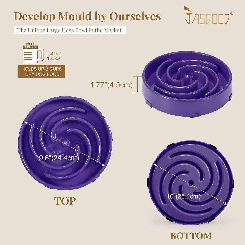 JASGOOD Slow Feeder Bowl for Large Dogs, Anti-Gulping Pet Bowl, Prevents Bloat & Choking 