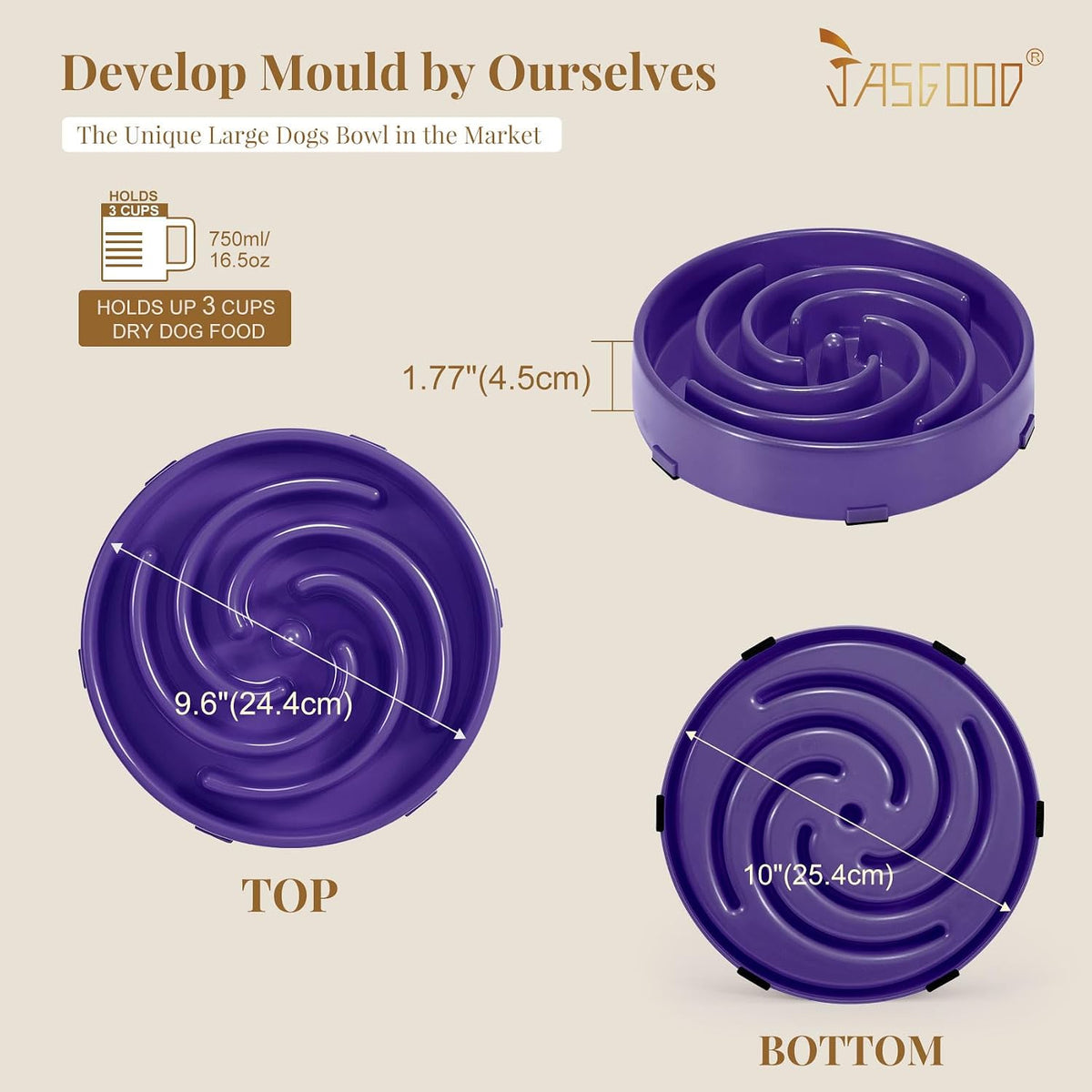 JASGOOD Slow Feeder Bowl for Large Dogs, Anti-Gulping Pet Bowl, Prevents Bloat & Choking 