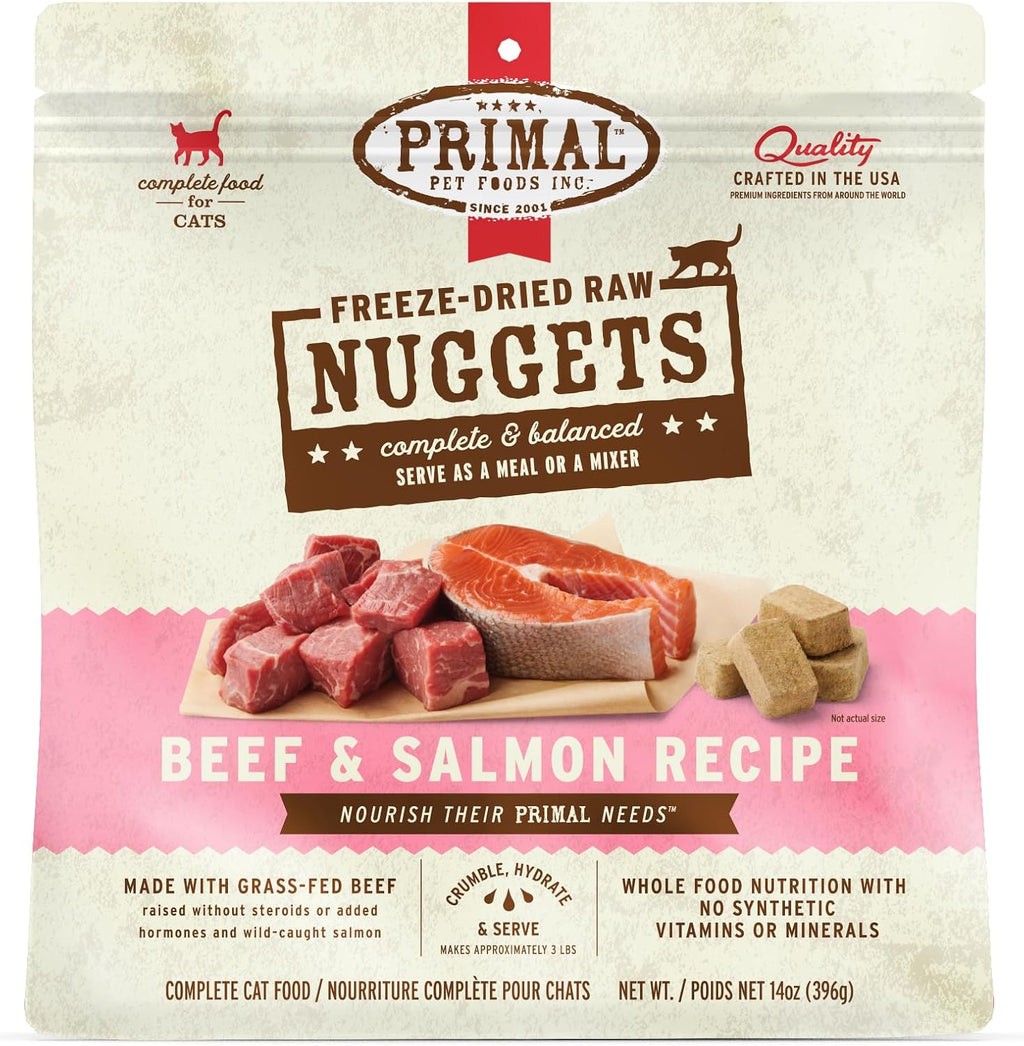 Primal Freeze Dried Raw Cat Food Nuggets, Beef & Salmon, 14 oz