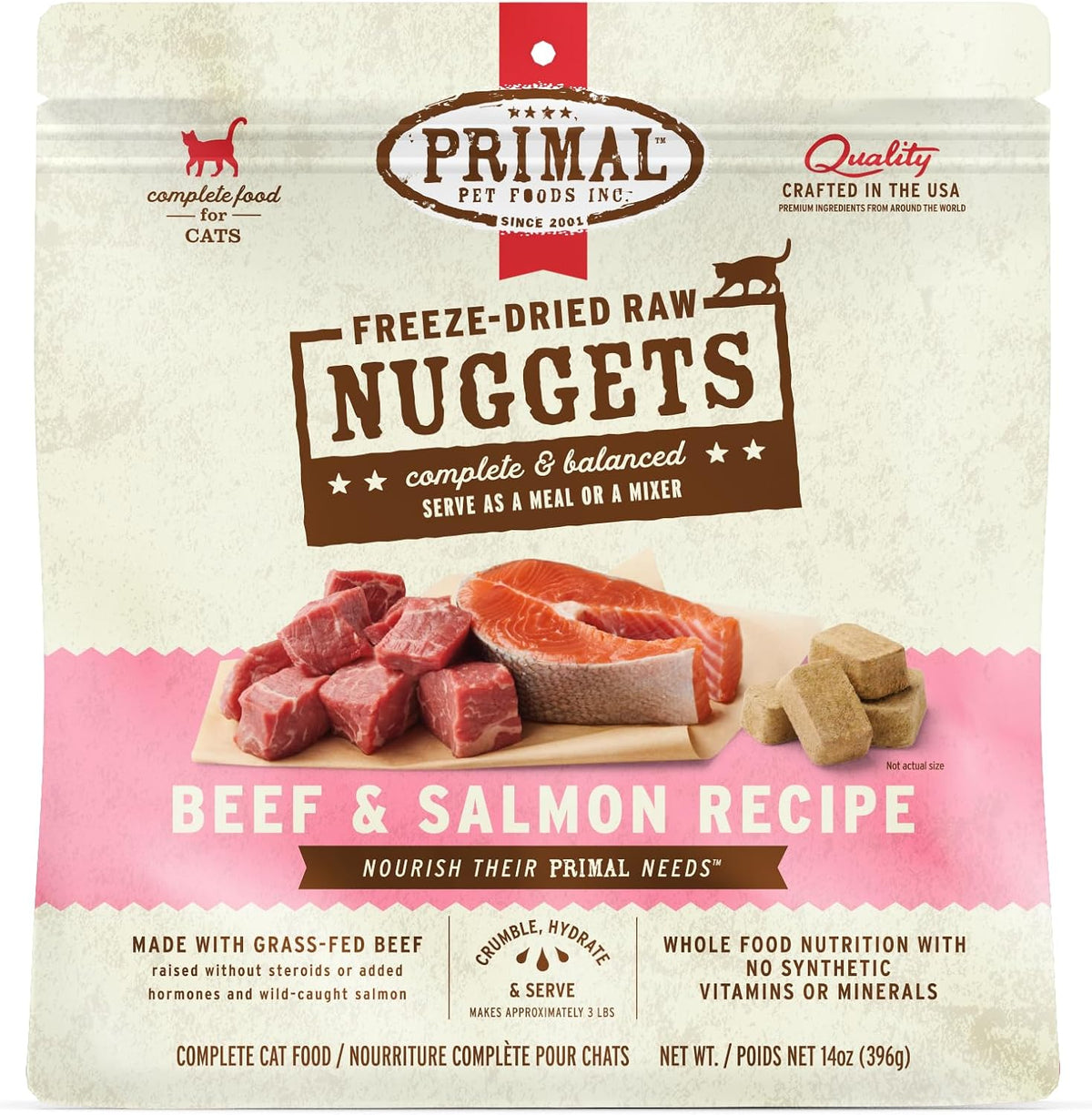 Primal Freeze Dried Raw Cat Food Nuggets, Beef & Salmon, 14 oz