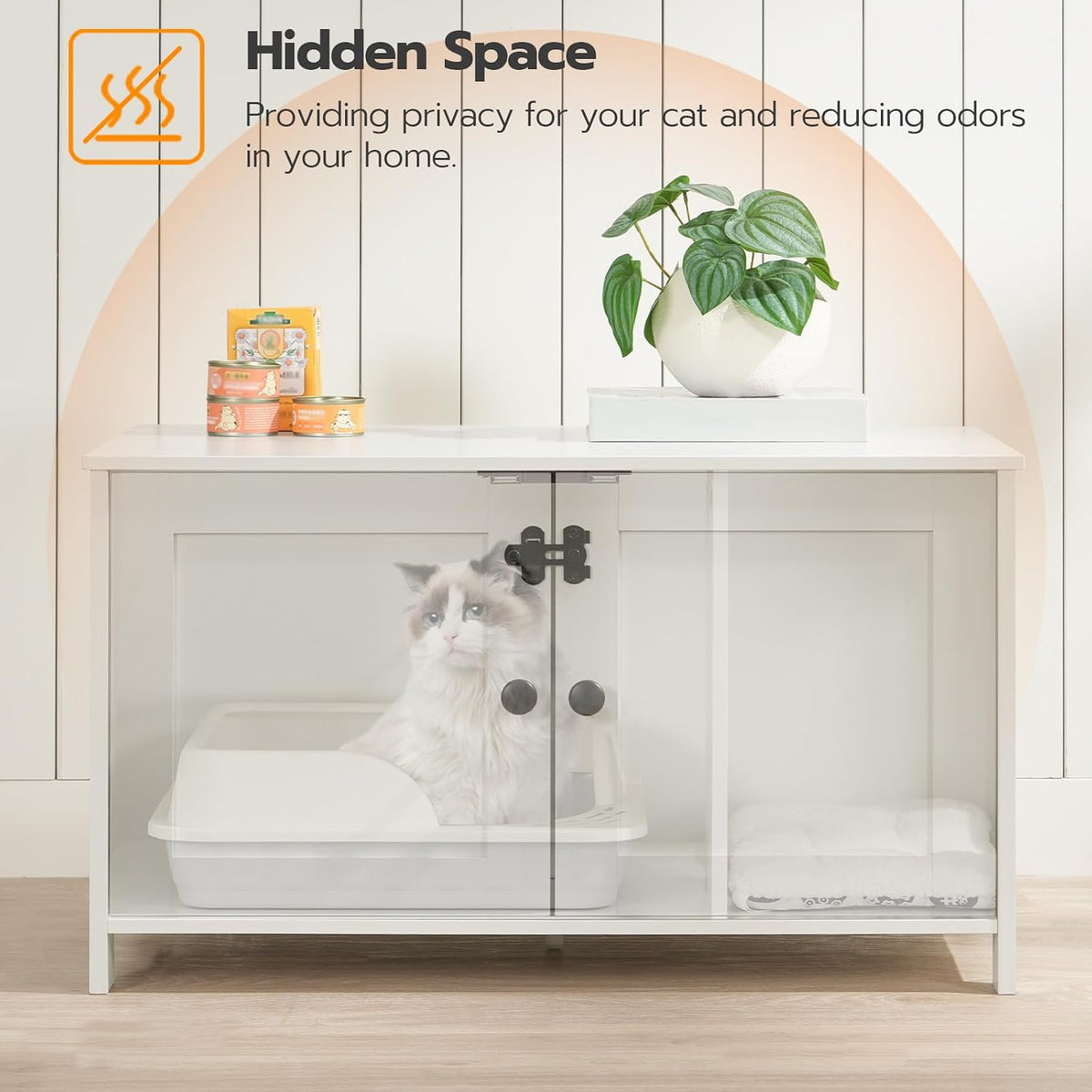 HOOBRO Litter Box Enclosure, Cat Litter Box Furniture with Removable Divider, Large Hidden Litter Box Furniture, Wooden Cat House, End Side Table, 31" L x 17.5" W x 19.7" H, White WT03MW01G2